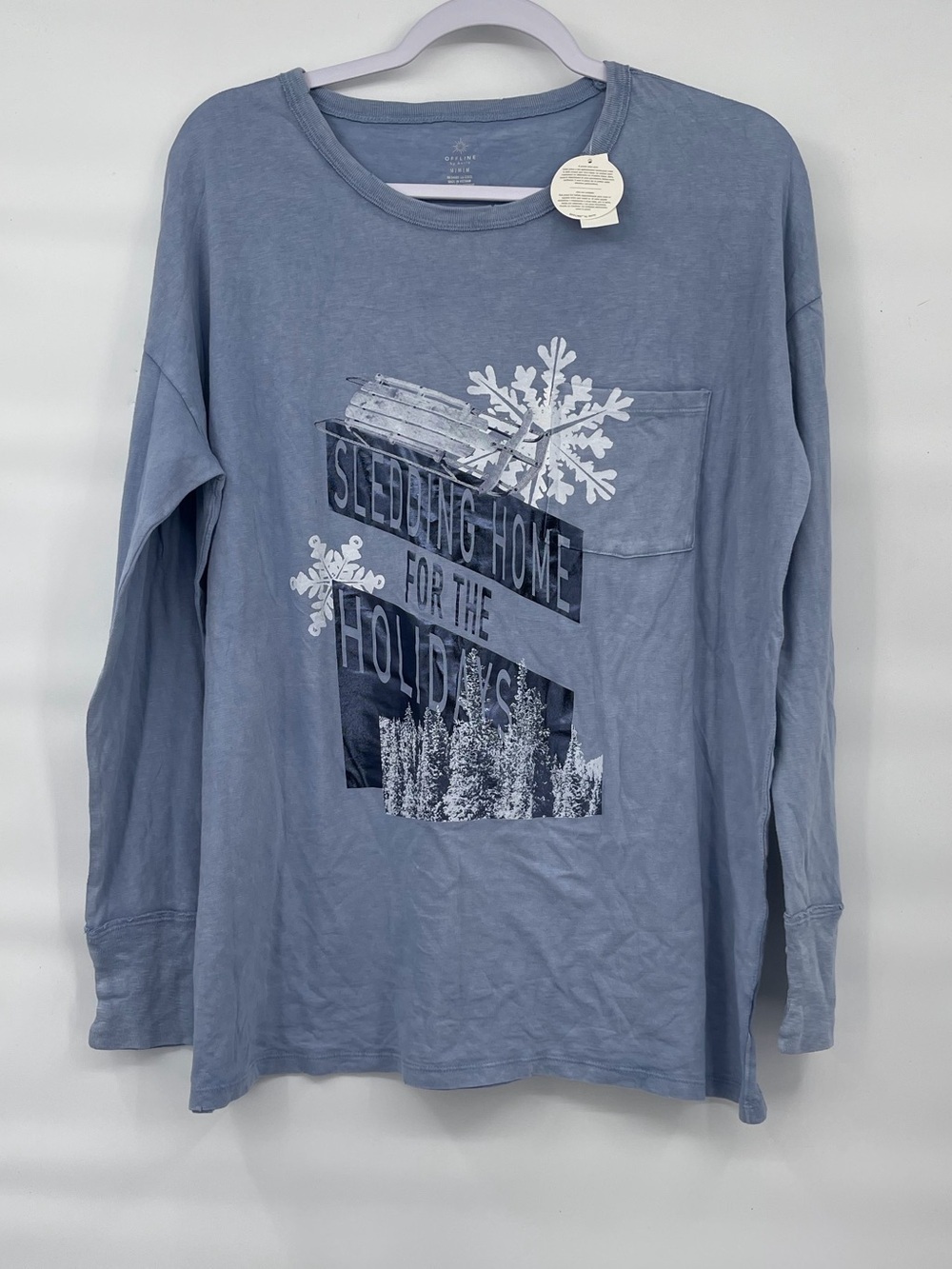 Aerie offline nwt “sledding home for the holidays” blue oversize long sleeve tee